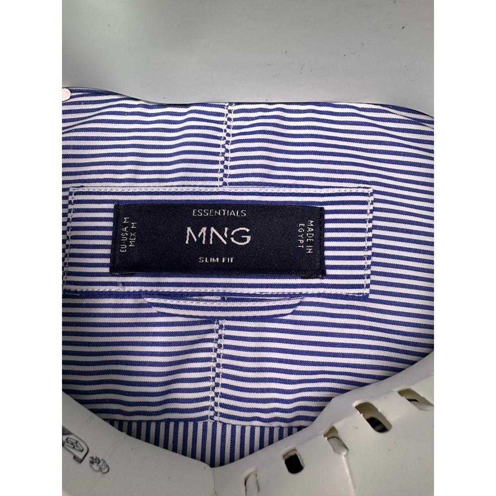 Mango Essentials MNG Mens Slim Fit Striped Button Down Shirt Blue White 17046001 - Picture 3 of 6